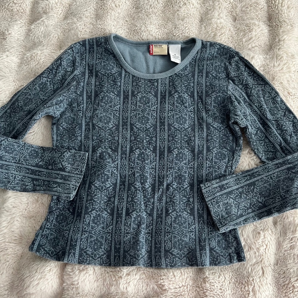 Levi's Red Tab Y2K Paisley Fitted Long Sleeve Top‎ Womens Size S Boho Indie